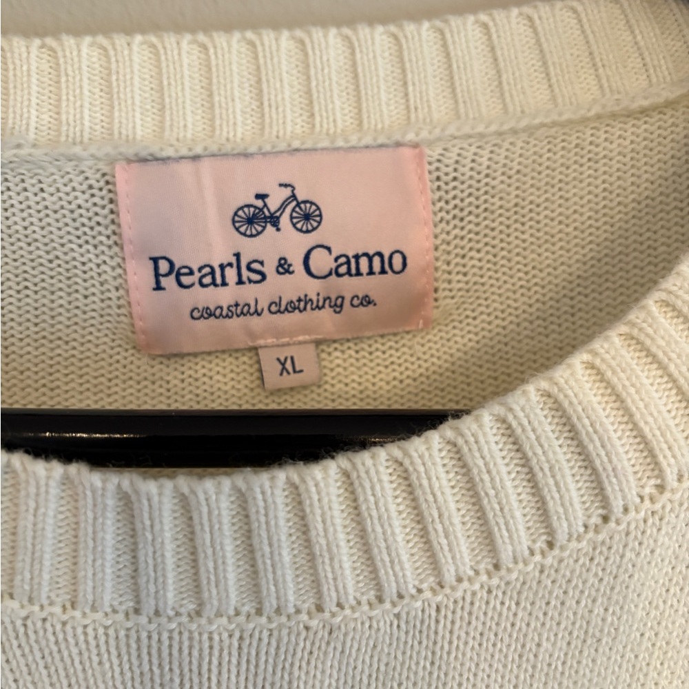 TURKS and Caicos white and navy blue coastal 100% cotton sweater size xl - Picture 3 of 6